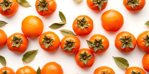 Vibrant orange fresh persimmon fruit seamlessly repeating on crisp white background, fruit, vibrant