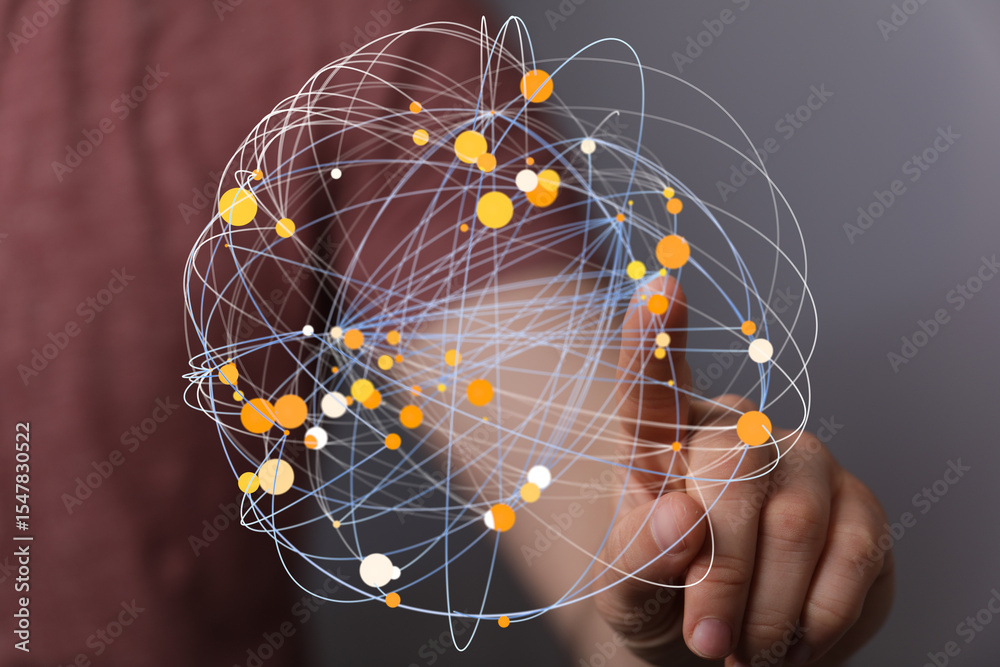 Poster Abstract image of a hand interacting with a digital network. Represents connection, technology, and global communication.