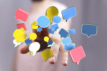 Image of interconnected speech bubbles symbolizing global communication and networking.