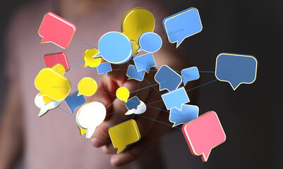 Abstract image of interconnected speech bubbles, representing global communication and networking.