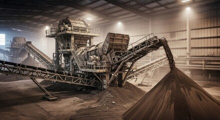 Iron ore processing through crushing machinery in an industrial setting