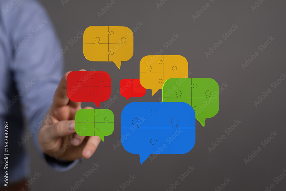 Aufkleber Colorful puzzle pieces represent teamwork, communication, and problem-solving. Ideal for collaboration and connection concepts.