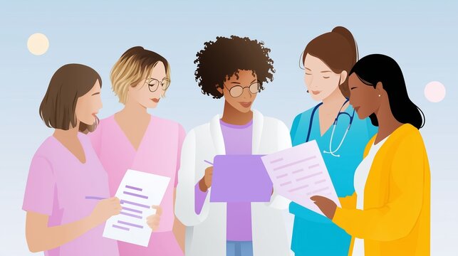 Healthcare professionals collaborate on patient care strategy during a team meeting at a medical facility