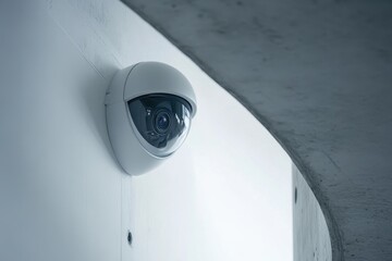 Modern Security Camera Mounted on White Wall in Minimalist Design
