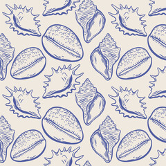 Vintage seashell repeat pattern with beige background