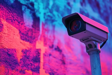 Modern Security Camera with Vibrant Colorful Background Art