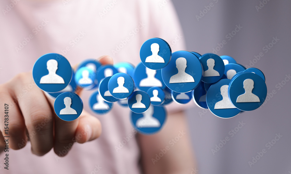 Poster image depicts a hand interacting with a network of social media profile icons, symbolizing connectio