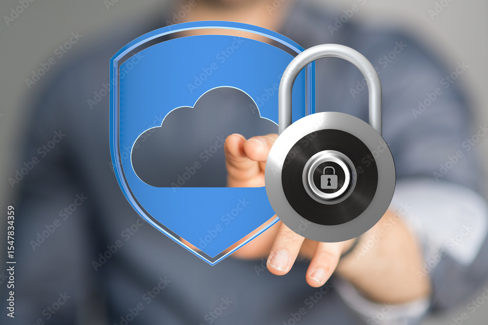 Poster Robust cloud security measures.  Protecting sensitive data with encryption and access control.