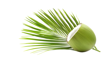 Tropical green coconut or palm fronds isolated on white background