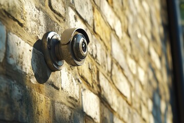 Security Camera Mounted on Brick Wall for Surveillance Purposes