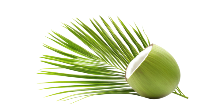 Tropical green coconut or palm fronds isolated on white background