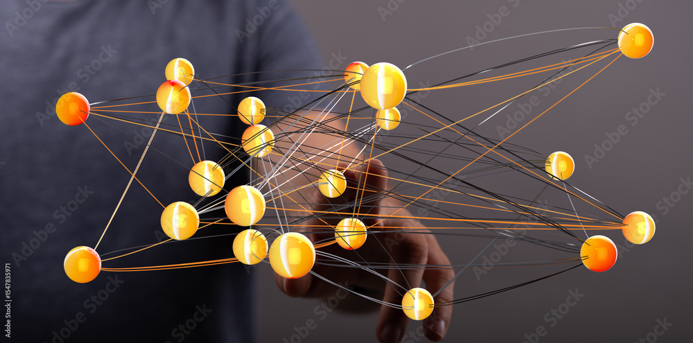 Poster Abstract image of interconnected nodes representing global network, data flow, and digital technology.