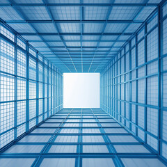 empty room with blue windows