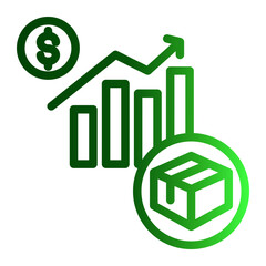 Product Sales Growth Icon Outline Gradient Style for Market Trends and Revenue Increase.
