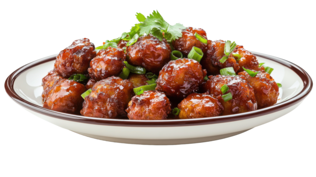 Gobi appetizer manchurian on plate isolated on a white background