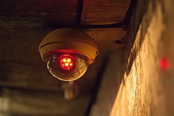 Surveillance Camera with Red Light in Dimly Lit Environment