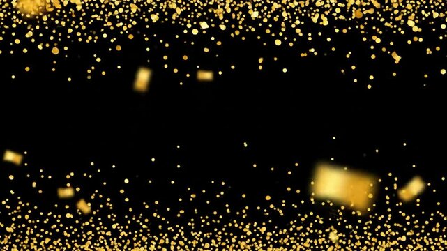 Gold confetti on black background graphic design