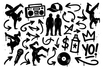 Breakdance & Hip-Hop Graffiti Icons – Urban Street Spray Paint Symbol Set