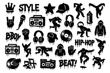 Breakdance & Hip-Hop Graffiti Icons – Urban Street Spray Paint Symbol Set