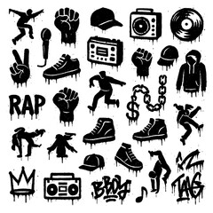 Breakdance & Hip-Hop Graffiti Icons – Urban Street Spray Paint Symbol Set