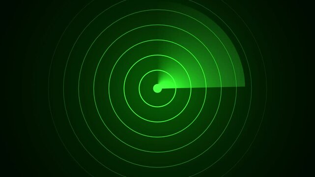 Radar Sreen Animation with Rotating Scan Beam and Circular Rings for Military or Sci-Fi HUD Interface