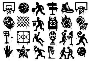 Street Basketball Graffiti Icons – Urban Black Spray Paint Symbol Set © FriskySloths