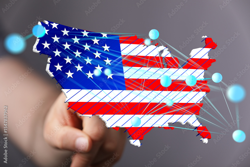 Poster High-quality image of a US map with network connections, ideal for business and technology concepts.