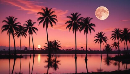  silhouette of a serene Caribbean beach at sunset , created with generative ai