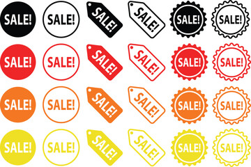Colorful SALE Icon Set – Tags, Circles & Badges in 5 Bright Colors