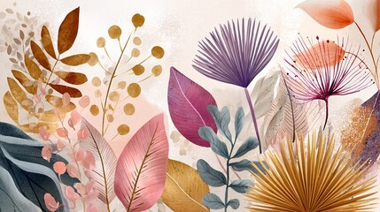 Boho Style Colorful Lin. Abstract contemporary aesthetic background with geometric balance shapes. Vintage Boho Mandala Background Texture. Leaves and flowers.