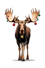 Festive Moose with Christmas Ornaments: A Whimsical Holiday Illustration