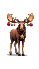 Festive Moose with Christmas Ornaments: A Whimsical Holiday Illustration