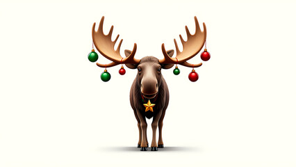 Festive Moose with Christmas Ornaments: A Whimsical Holiday Illustration