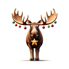 Festive Moose with Christmas Ornaments: A Whimsical Holiday Illustration