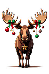 Festive Moose with Christmas Ornaments: A Whimsical Holiday Illustration