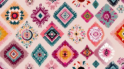 Boho Style Colorful Lin. Abstract contemporary aesthetic background with geometric balance shapes. Vintage Boho Mandala Background Texture. Leaves and flowers.