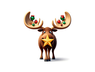 Festive Moose with Christmas Ornaments: A Whimsical Holiday Illustration