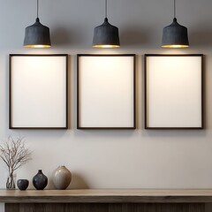 Three Blank Square Frames Minimalist Interior Decor