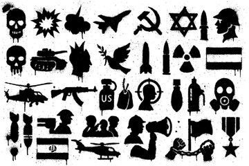 World War 3 Symbols – Graffiti Spray Paint Icons with Blood Splatter Effect