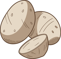 Illustration of Whole and Cut Potatoes Isolated on White Background Perfect for Culinary and Agricultural Concepts