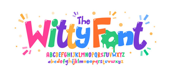 Fototapeta na wymiar Funny comic alphabet, playful cartoon letters, colorful funky font for cheerful kid logo, school app headline, modern typography, creative typographic design. Vector typeset