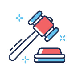 Here is a linear icon showing gavel used in courtrooms
