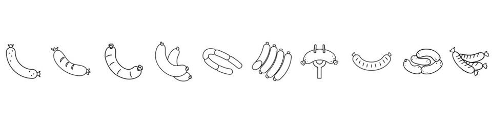 Sausages vector icon set. salami illustration sign collection. BBQ engine symbol. barbecue web icons.