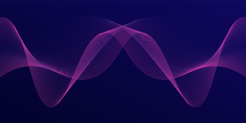 Abstract glowing wave lines on dark blue background. Dynamic wave pattern. Modern flowing wavy lines. Futuristic technology concept. Suit for banner, poster, cover, brochure, flyer, website