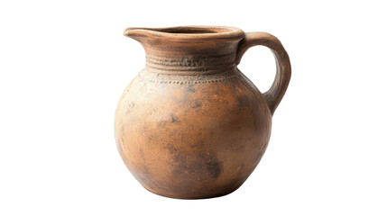 Medieval European clay jug with worn glaze, Transparent background, PNG file