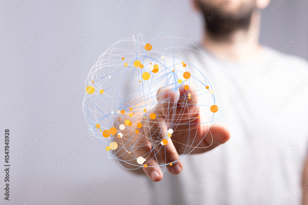 Aufkleber Abstract image of a hand interacting with a digital network.  Ideal for technology, connectivity, and global concepts.