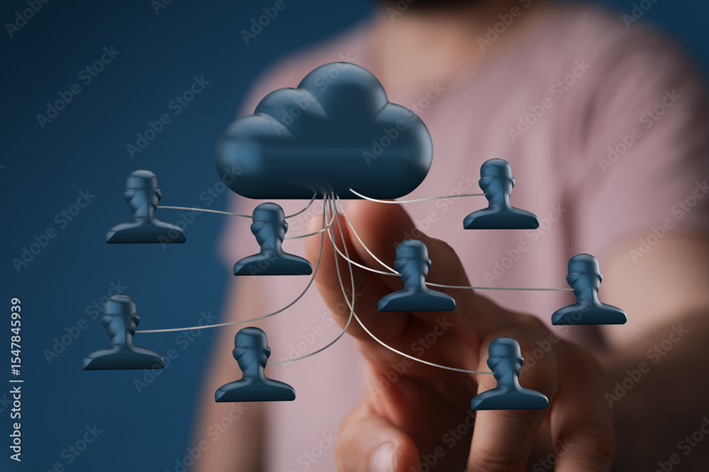 Poster Image depicts a cloud server connected to multiple users, illustrating secure data sharing and teamwork.
