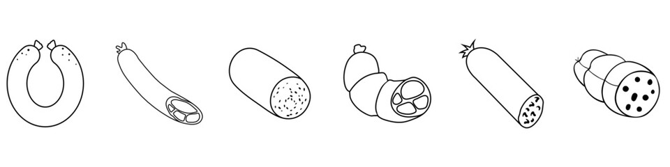 Sausages vector icon set. salami illustration sign collection. BBQ engine symbol. barbecue web icons.