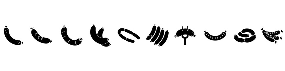 Sausages vector icon set. salami illustration sign collection. BBQ engine symbol. barbecue web icons.
