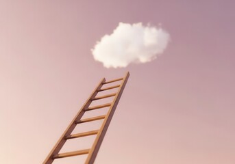 Ladder reaching cloud in surreal sky